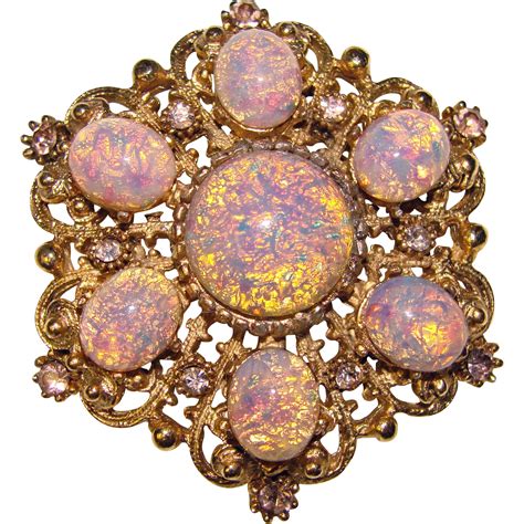 Vintage Givenchy Opal Multi Colored Crystal Pin Brooch 